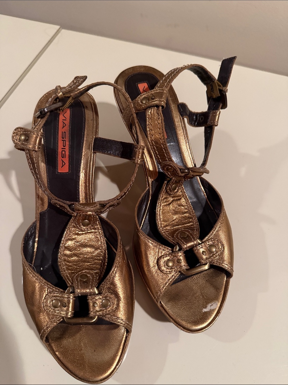 Via Spiga Metallic Bronze Strappy Heels